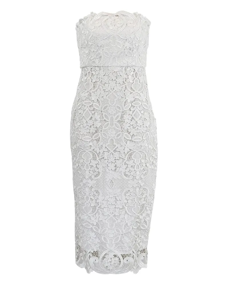 Badgley Mischka Schulterfreies Spitzenkleid - Weiß Weiß