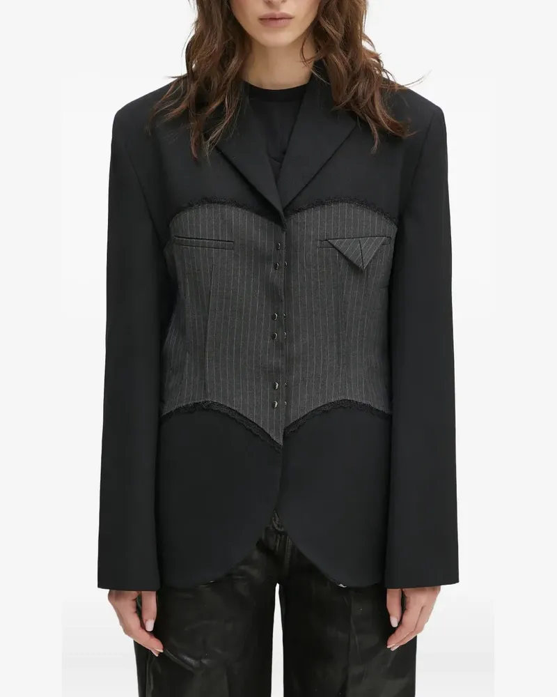 Andersson Bell Nadelstreifen-Blazer mit Spitzeneinsatz - Schwarz Schwarz