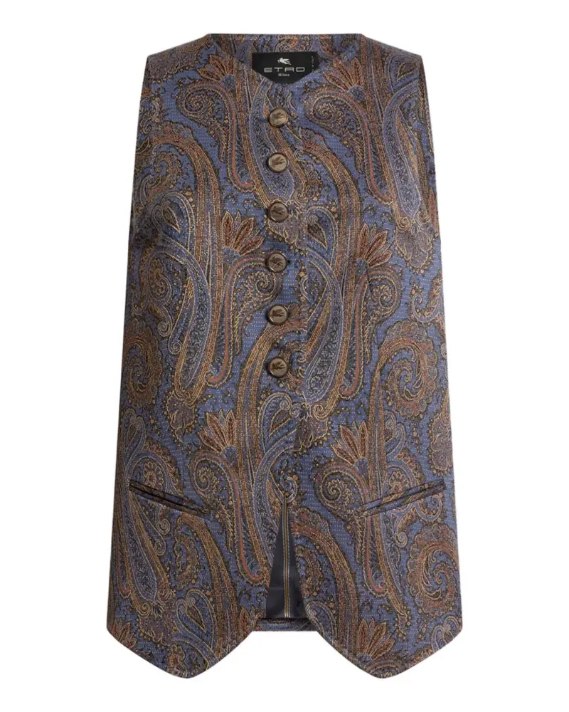 Etro cotton-blend jacquard waistcoat with Paisley motif - Blau Blau