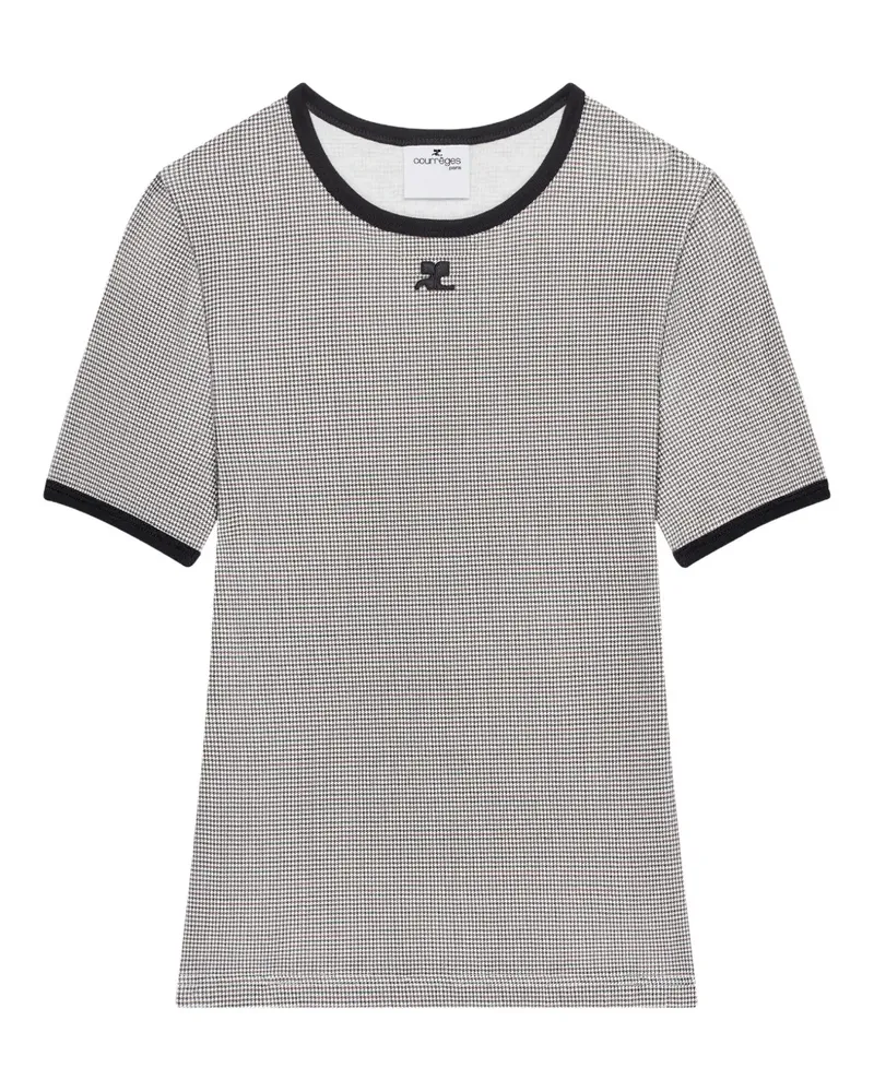 Courrèges T-Shirt mit Hahnentrittmuster - Grau Grau