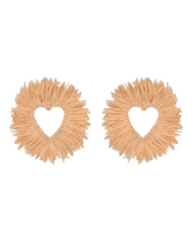 Oscar de la Renta raffia heart earrings - Nude Nude