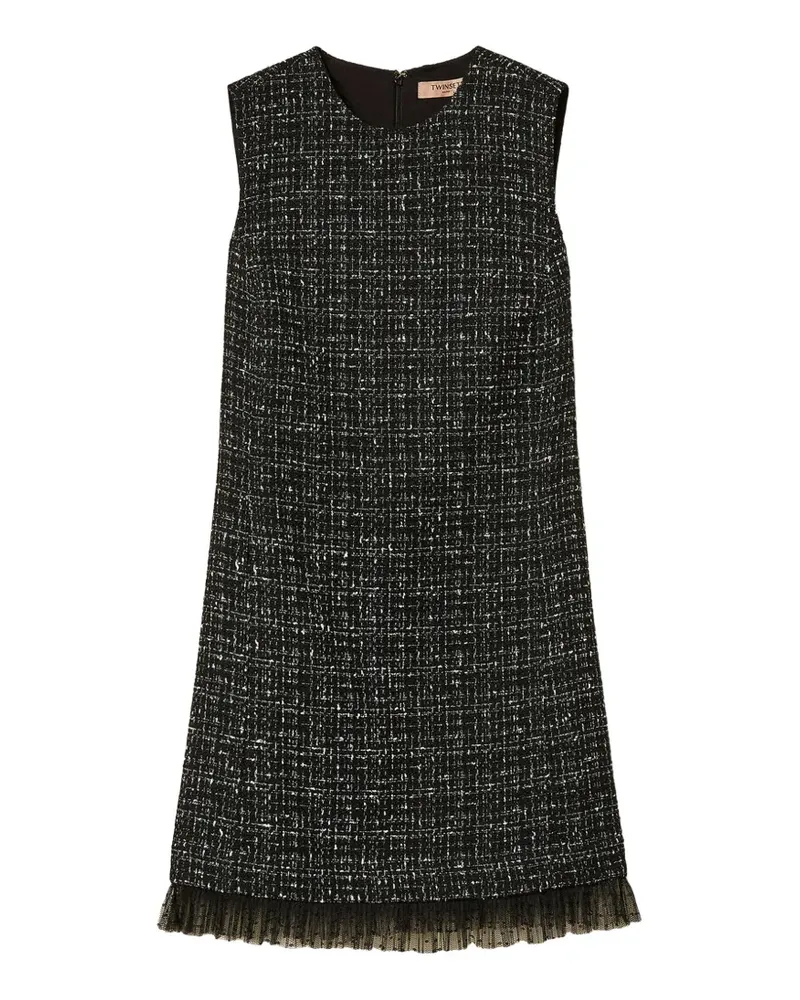 Twin-Set Kurzes Tüllkleid aus Bouclé und Plumetis - Schwarz Schwarz