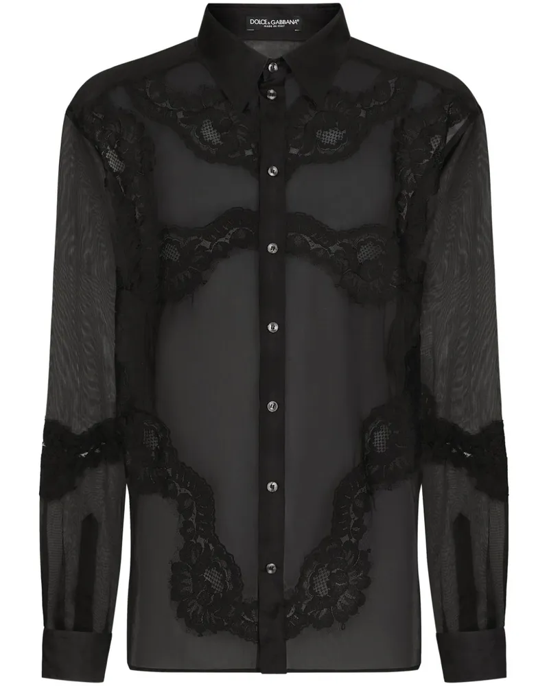 Dolce & Gabbana Semi-transparentes Organza-Hemd mit Spitze - Schwarz Schwarz