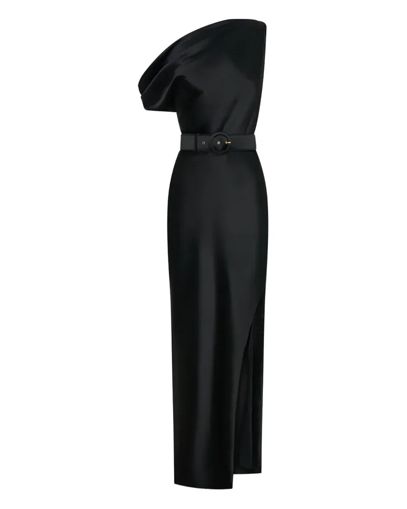 NICHOLAS Eartha One-Shoulder-Maxikleid mit Gürtel - Schwarz Schwarz