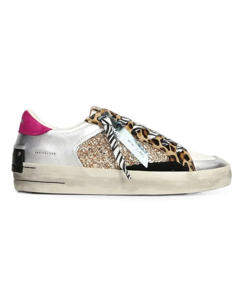 Crime SK8 Deluxe glitter-panel leopard-print sneakers - Silber Silber