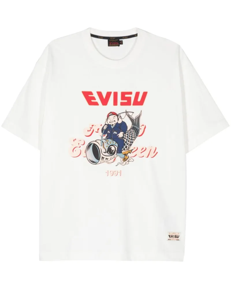 Evisu T-Shirt mit Godhead and Koinobori-Print Weiß