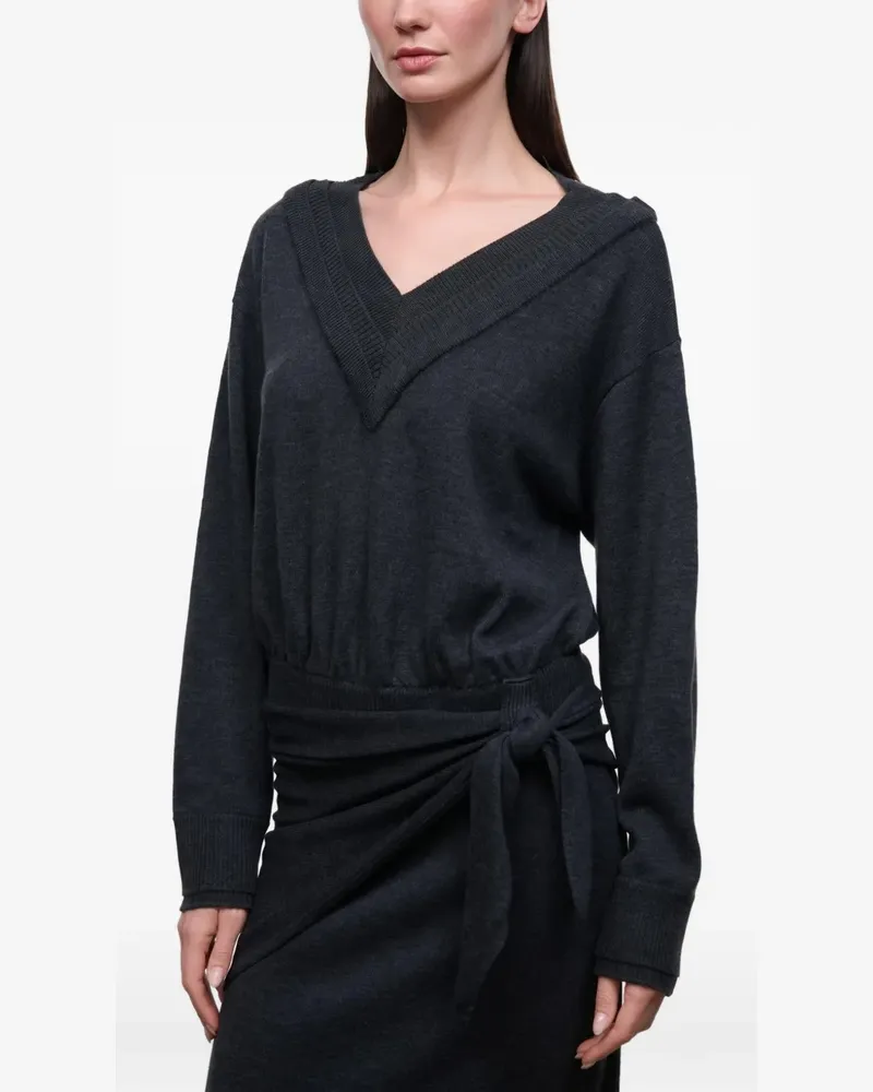 STAUD Norman tie-waist V-neck midi dress - Grau Grau