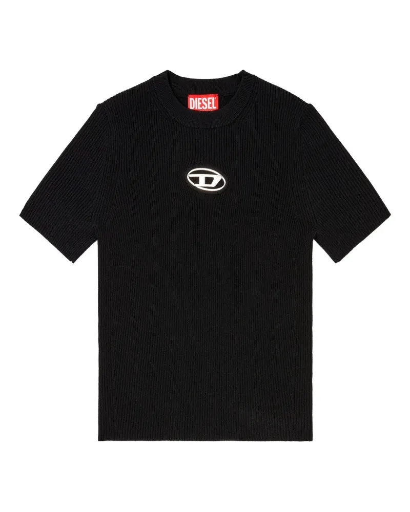 Diesel Geripptes T-Shirt mit rundem Ausschnitt - Schwarz Schwarz