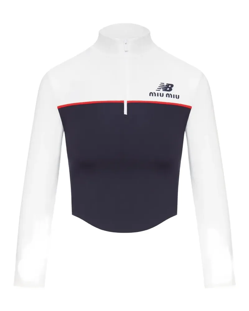 Miu Miu x New Balance colour-block zip-up cropped top - Weiß Weiß