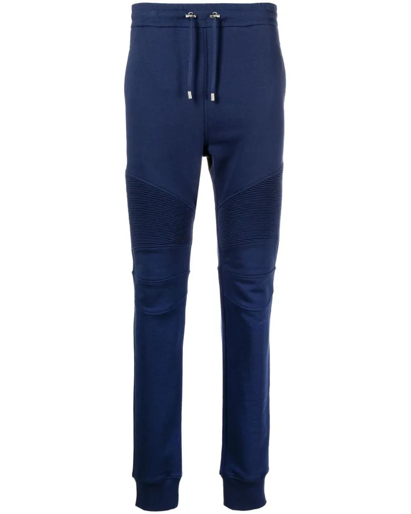 Balmain Gerippte Jogginghose mit Logo-Print - Blau Blau