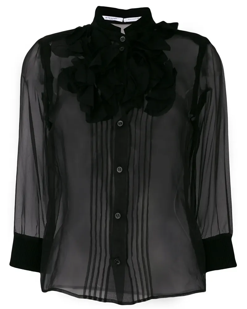 Givenchy sheer ruffle placket blouse - Schwarz Schwarz