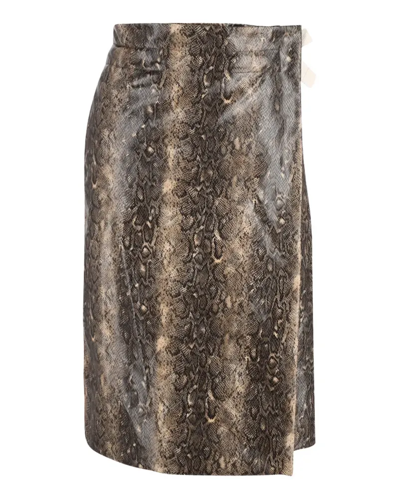 Ganni snake-print self-tie skirt - Grau Grau