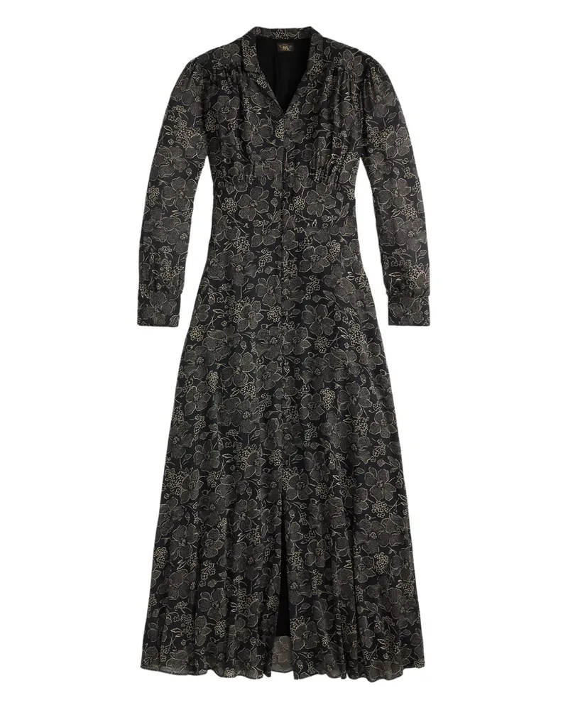 Ralph Lauren Geblümtes Kleid mit Knöpfen - Schwarz Schwarz