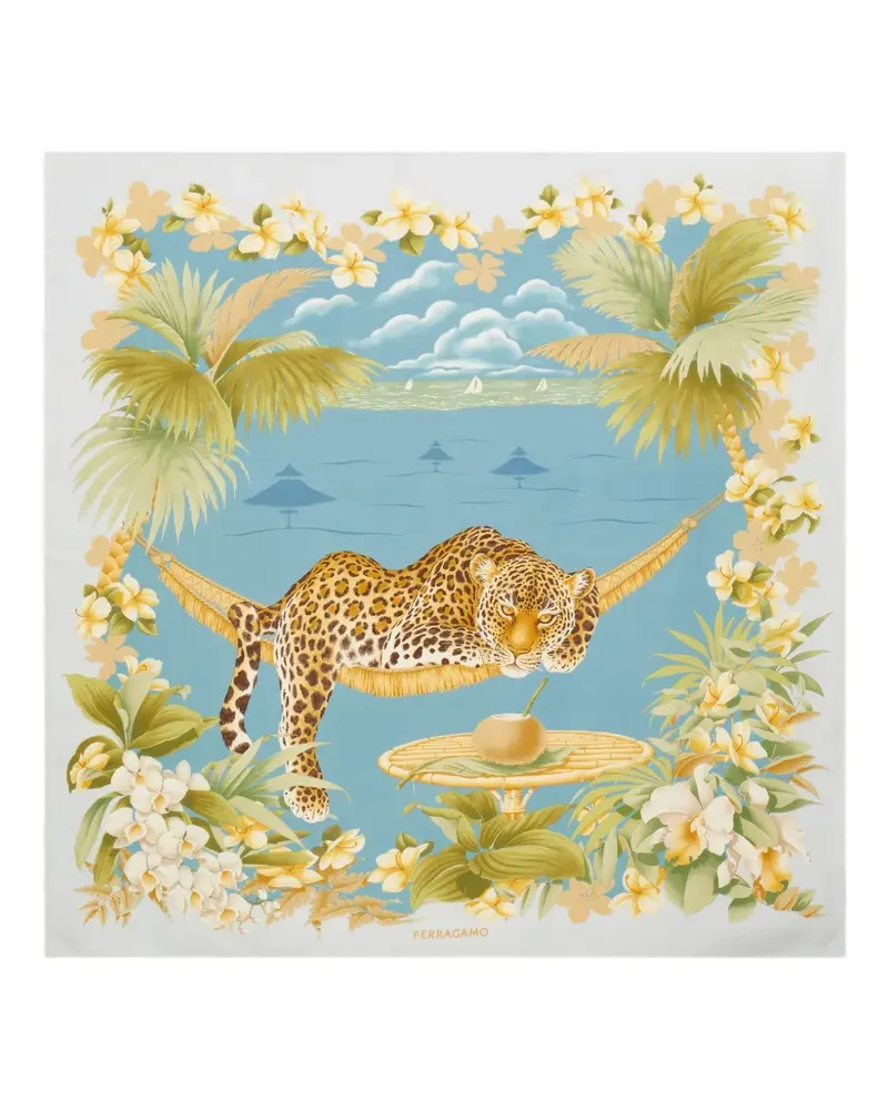 Ferragamo Seidenschal mit Jungle-Print - Blau Blau