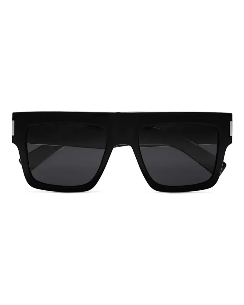 Saint Laurent Eckige Sonnenbrille mit Logo-Schild - Schwarz Schwarz