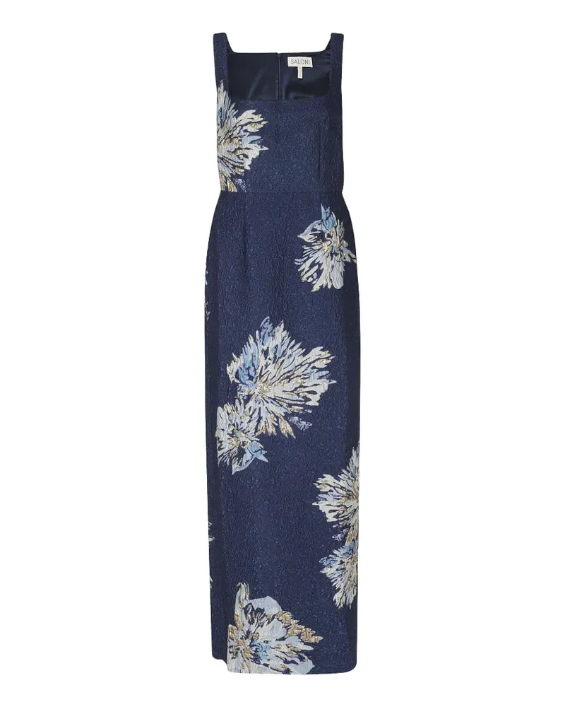 Saloni Bora Maxikleid aus Blumenjacquard - Blau Blau