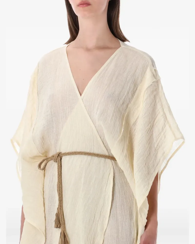 120% Lino V-neck belted kaftan - Gelb Gelb