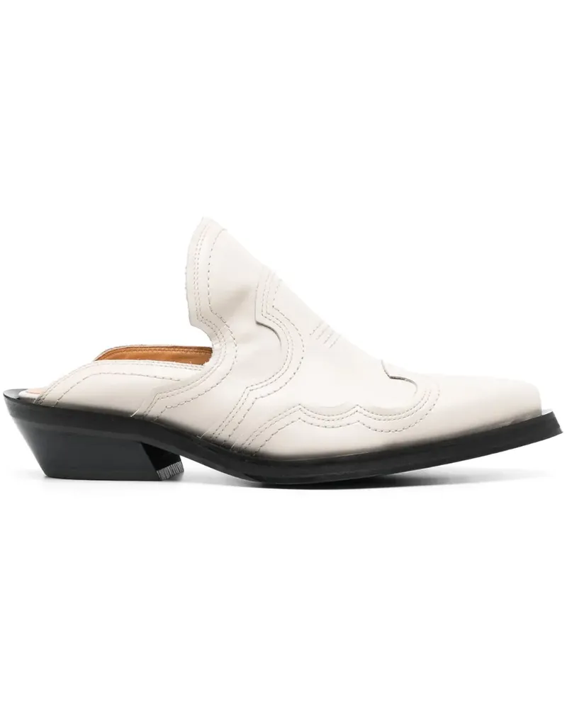Ganni Bestickte Mules - Nude Nude