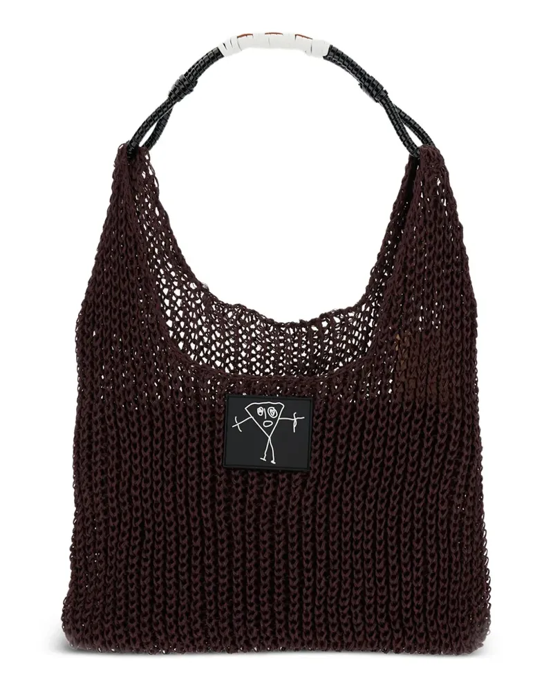 PLAN C Schultertasche mit Flechtriemen - Braun Braun