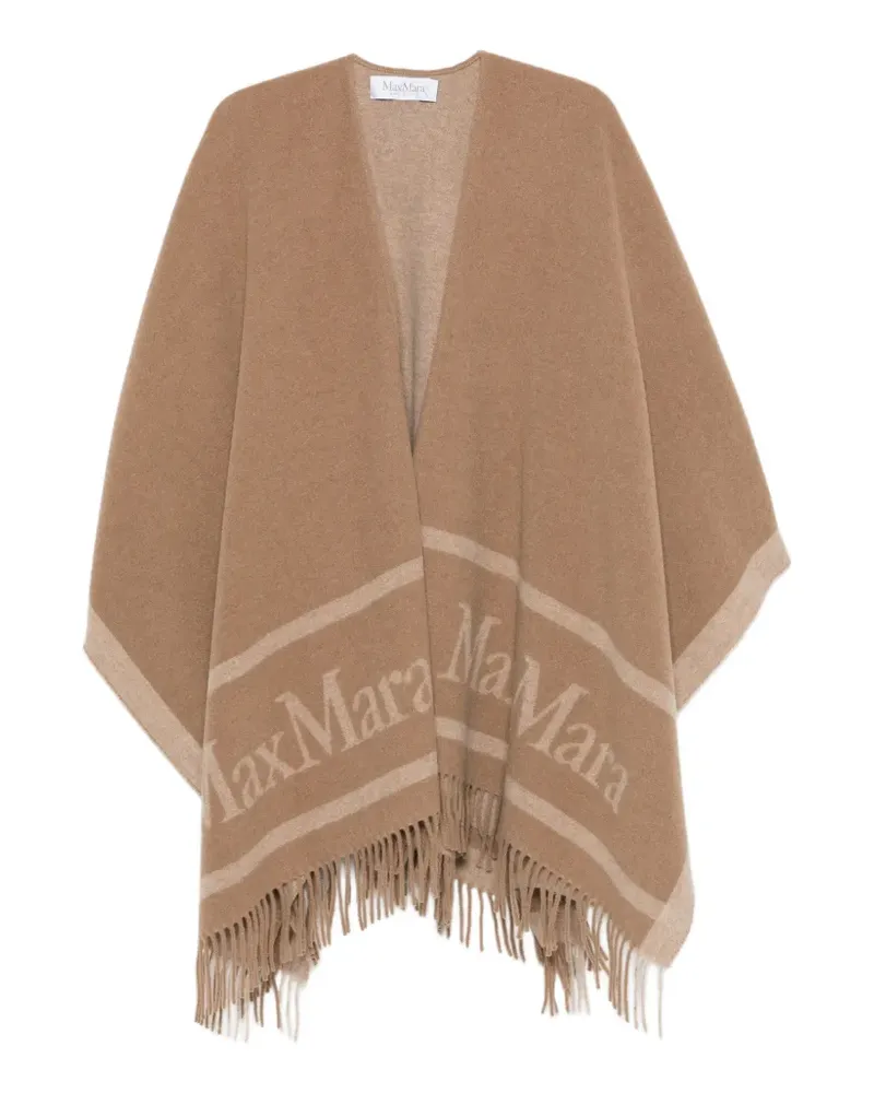 Max Mara logo-intarsia fringed cape - Nude Nude