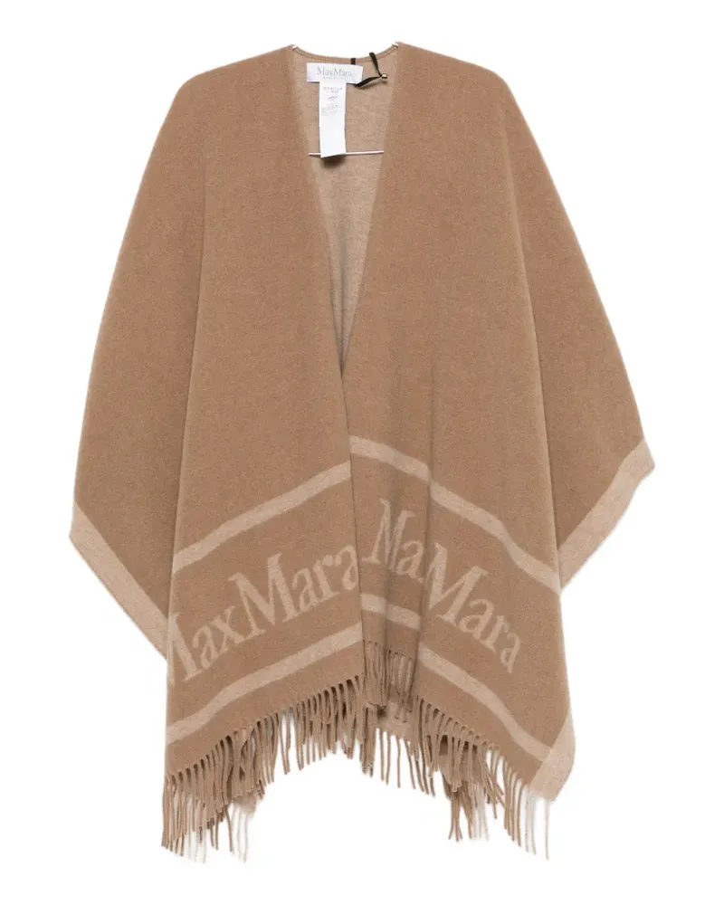 Max Mara logo-intarsia fringed cape - Nude Nude