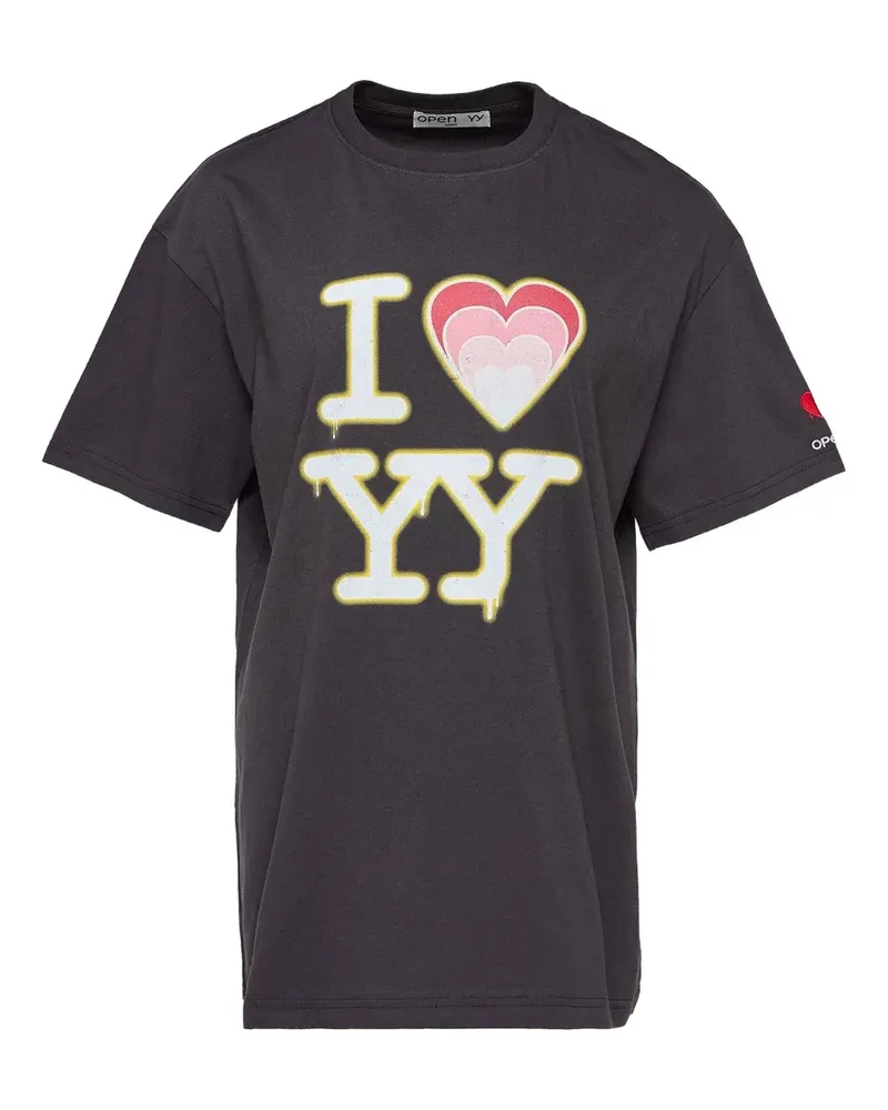 OPEN YY T-Shirt mit grafischem Print - Grau Grau