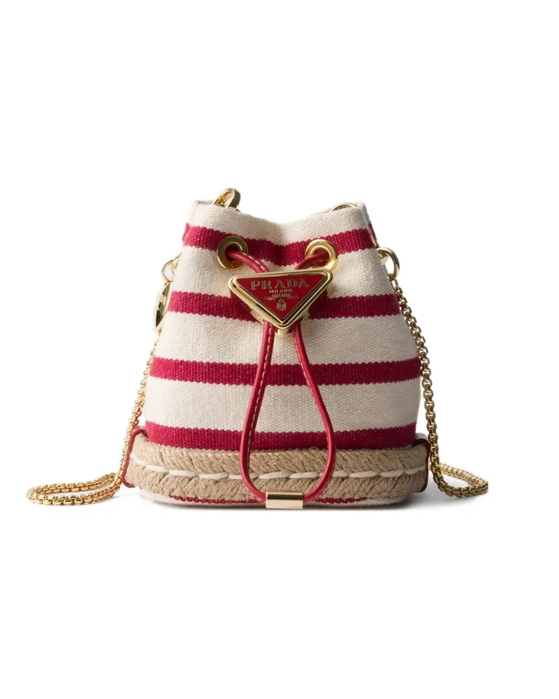 Prada Gestreifte Mini-Tasche aus Canvas - Nude Nude