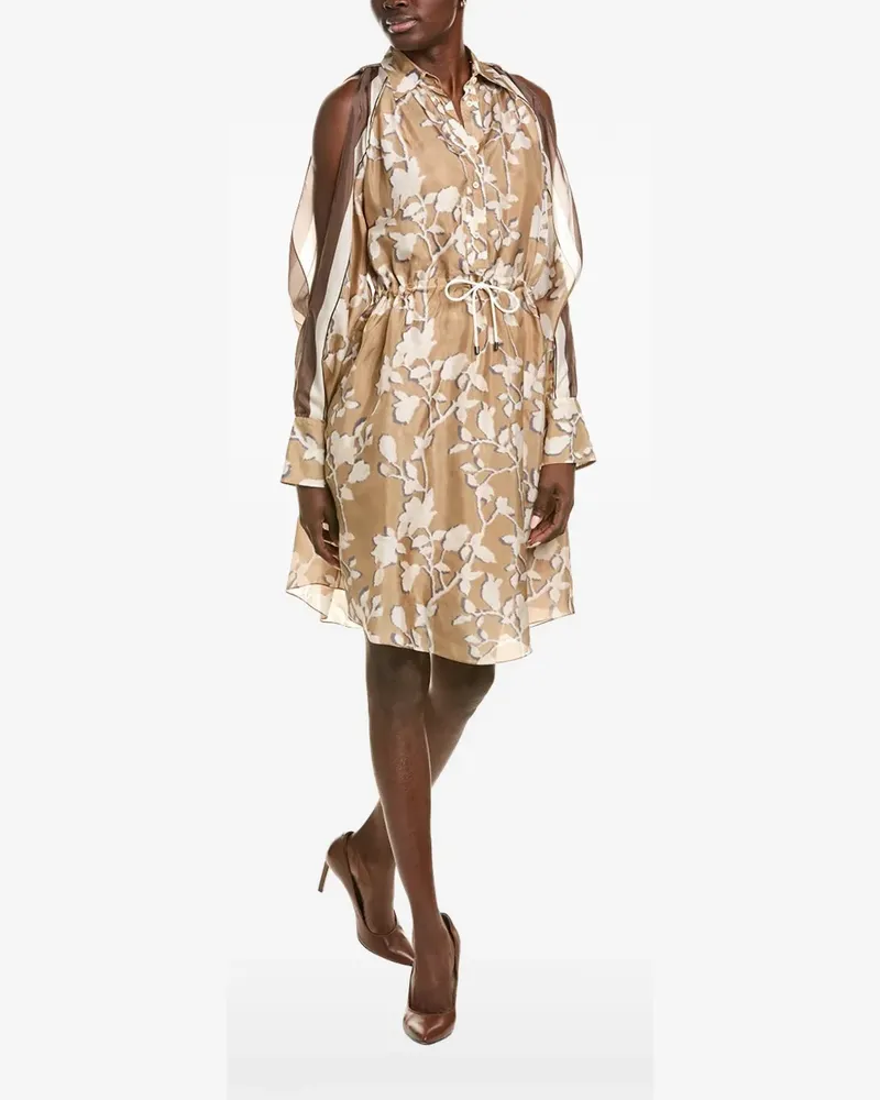 Brunello Cucinelli floral-print cold-shoulder mini dress - Nude Nude