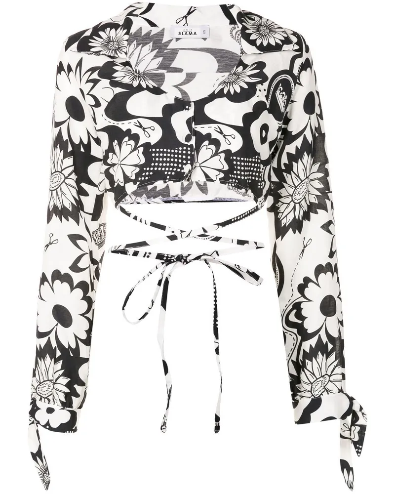 Amir Slama Cropped-Hemd mit Blumen-Print - Weiß Weiß