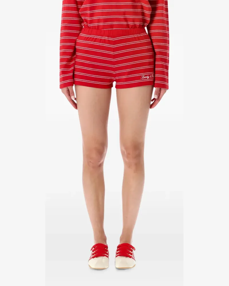 SPORTY & RICH Gestreifte Shorts mit Logo-Print - Rot Rot