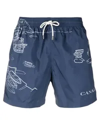 Canali Badeshorts mit Illustrations-Print Blau