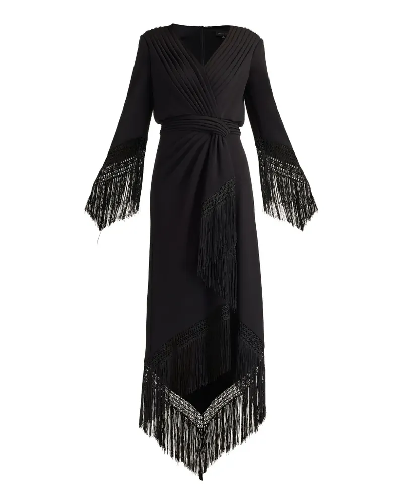 Tadashi Shoji Midikleid mit Fransen - Schwarz Schwarz