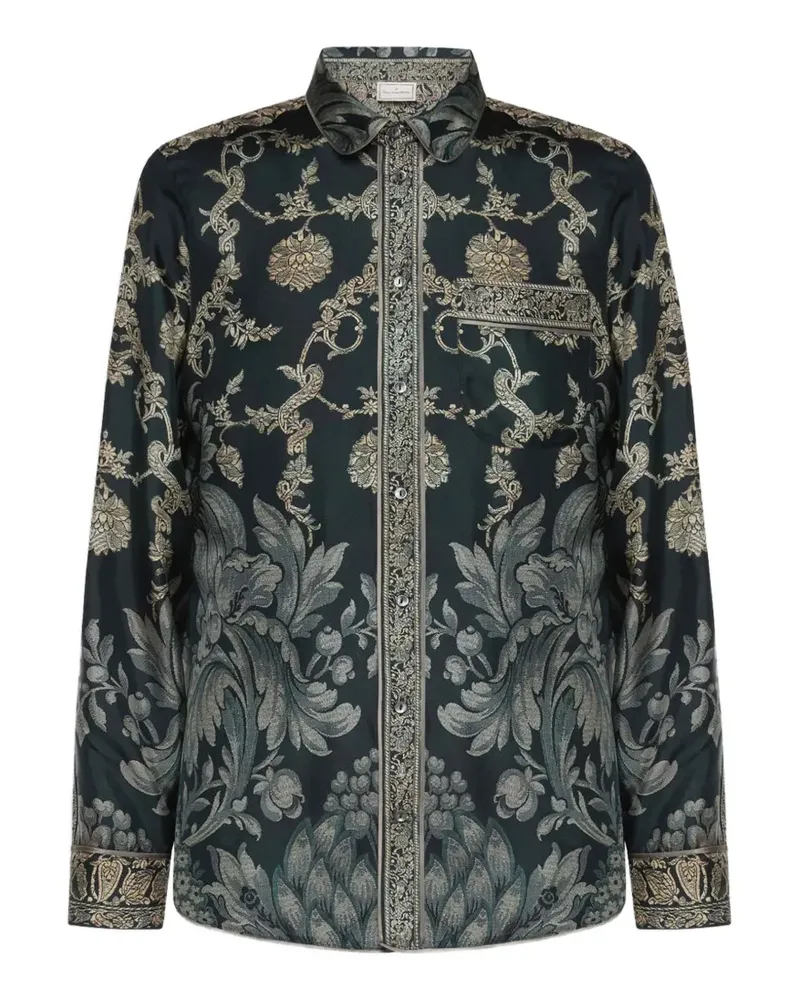 Pierre-Louis Mascia Seidenhemd mit Blumenprint - Schwarz Schwarz