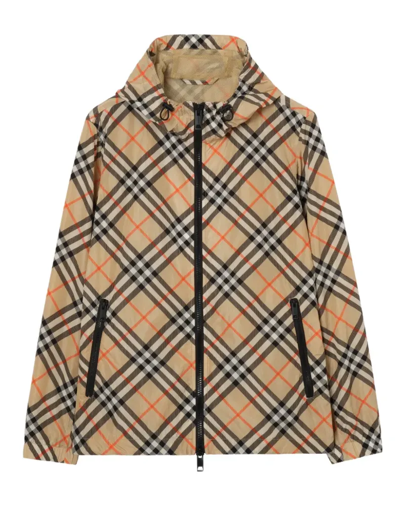 Burberry Check Kapuzenjacke aus Nylon - Nude Nude