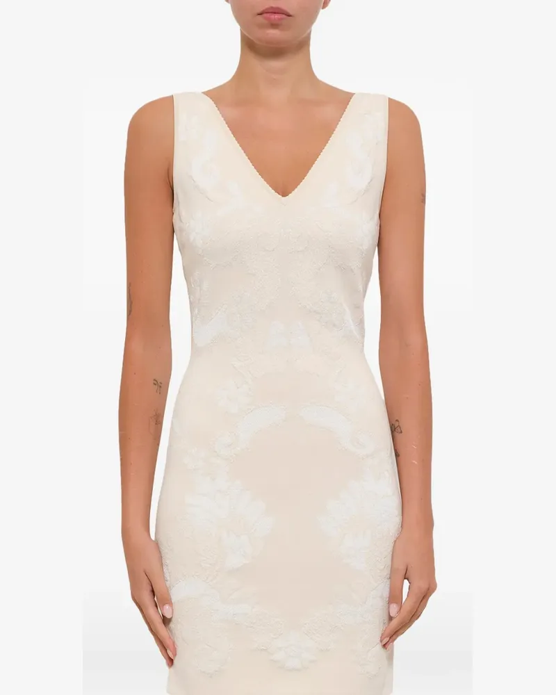Alexander McQueen floral-jacquard V-neck dress - Nude Nude