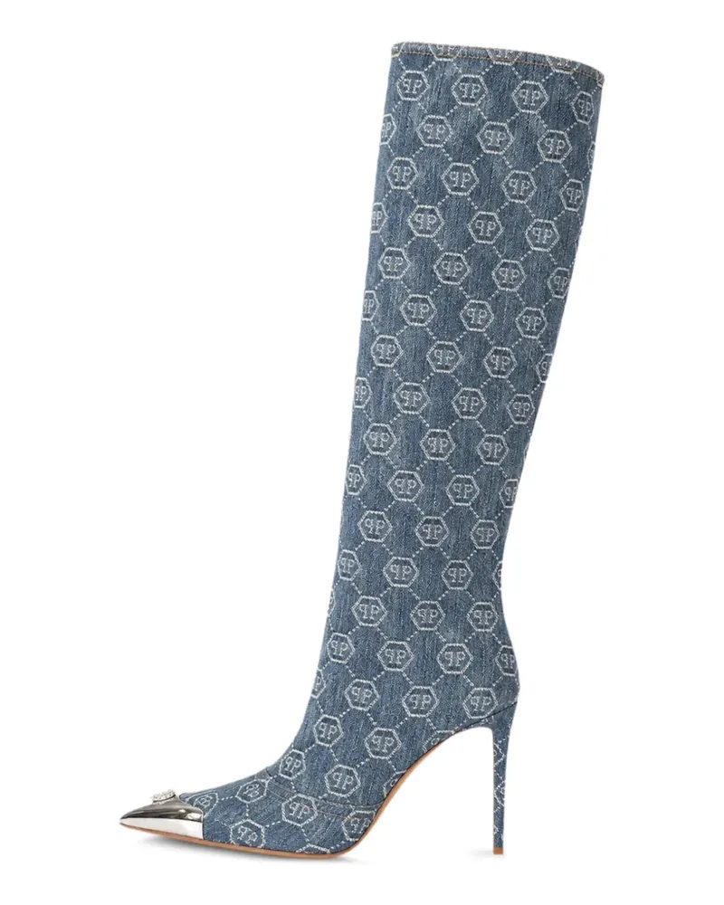 Philipp Plein Spitze Stiefel mit Monogramm-Print - Blau Blau