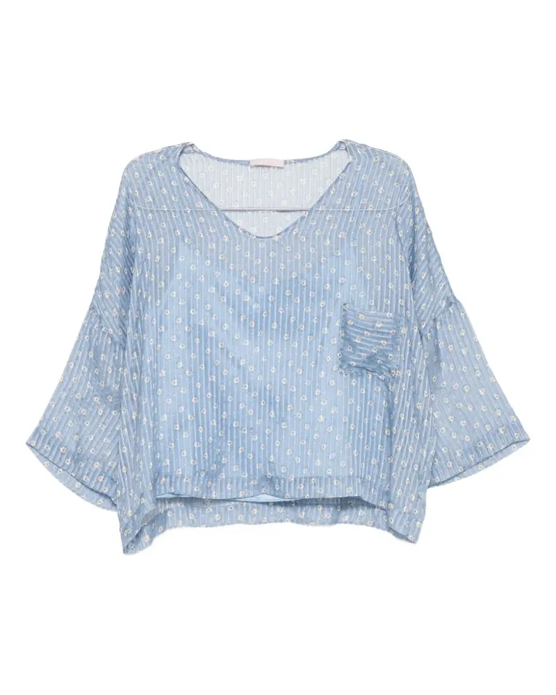 Kristina Ti floral-print striped top - Blau Blau