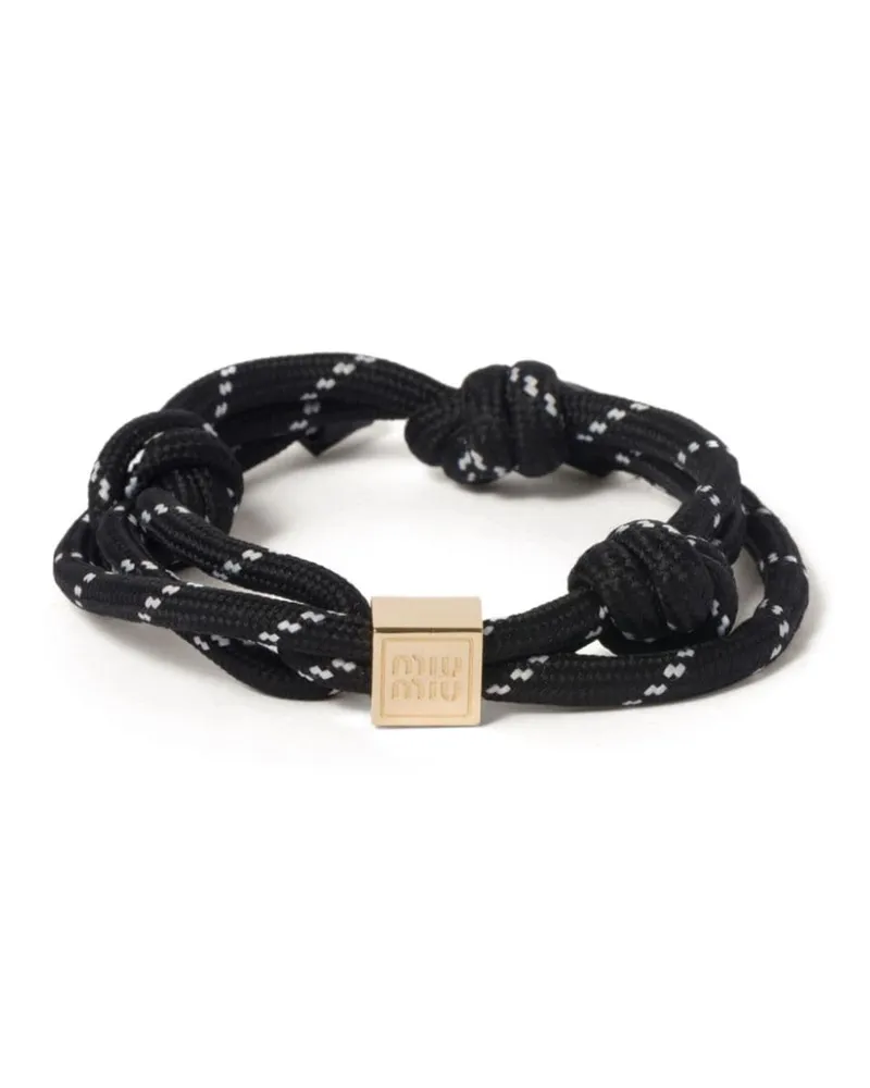 Miu Miu Kordelarmband mit Logo-Anhänger - Schwarz Schwarz