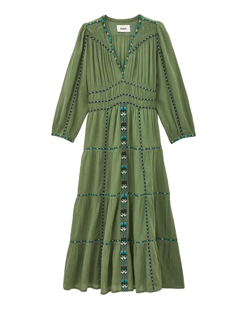 ba&sh Gestuftes Pahina Midikleid mit Stickerei - Grün Grün