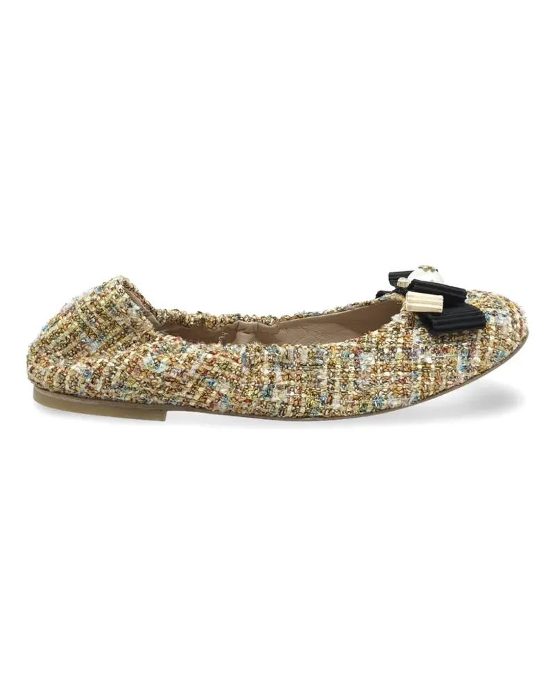 Casadei tweed bow-detail ballet flats - Gold Gold