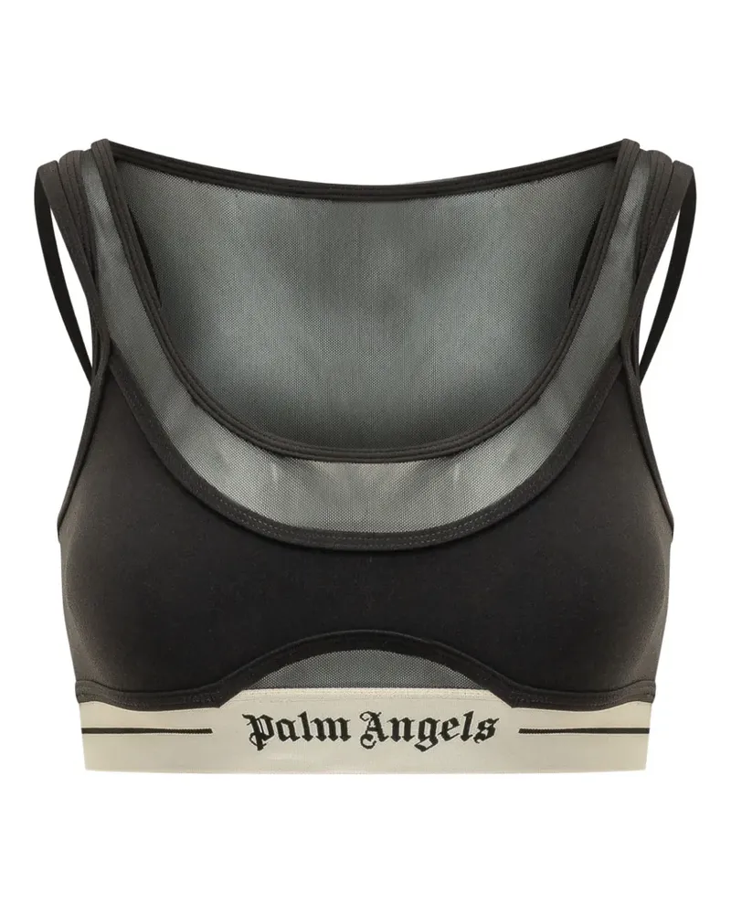Palm Angels Mesh-Oberteil mit Logo-Unterband - Schwarz Schwarz