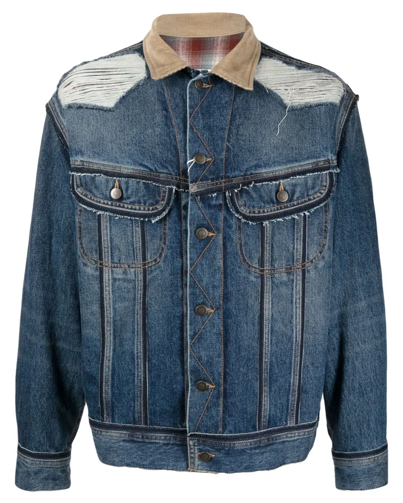 Maison Margiela x Pendleton Jeansjacke im Distressed-Look - Blau Blau