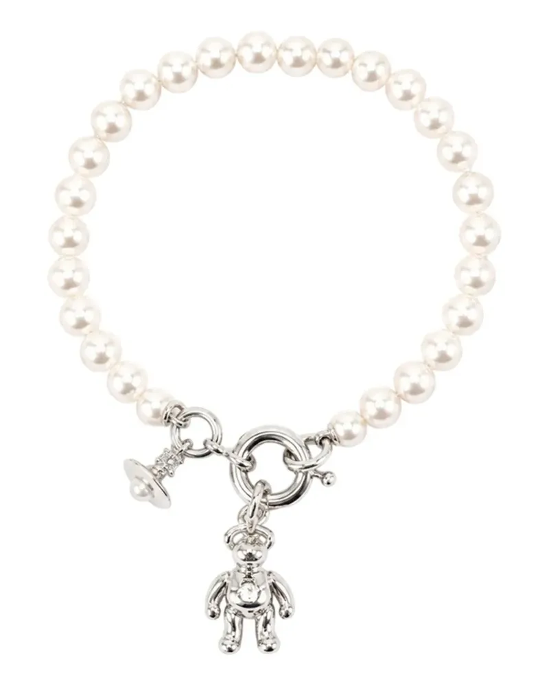 Vivienne Westwood Perlenarmband mit Ruby Bear-Anhänger - Silber Silber