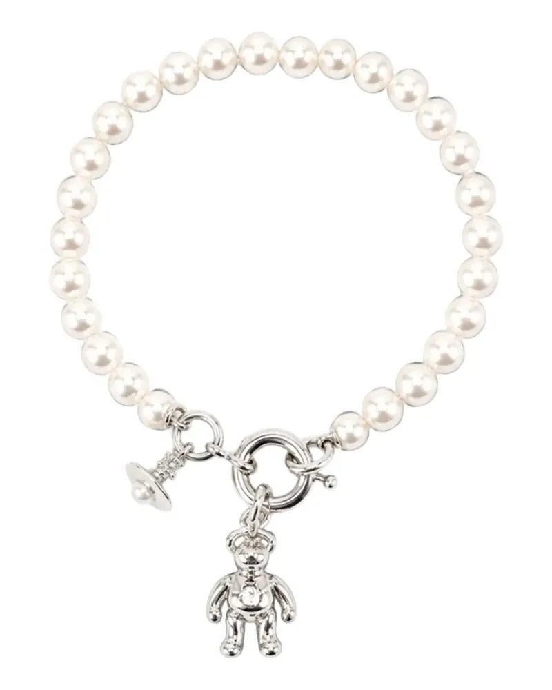 Vivienne Westwood Ruby bear-pendant pearl bracelet - Silber Silber