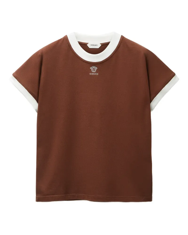 Versace Schmales T-Shirt mit Logo-Stickerei - Braun Braun