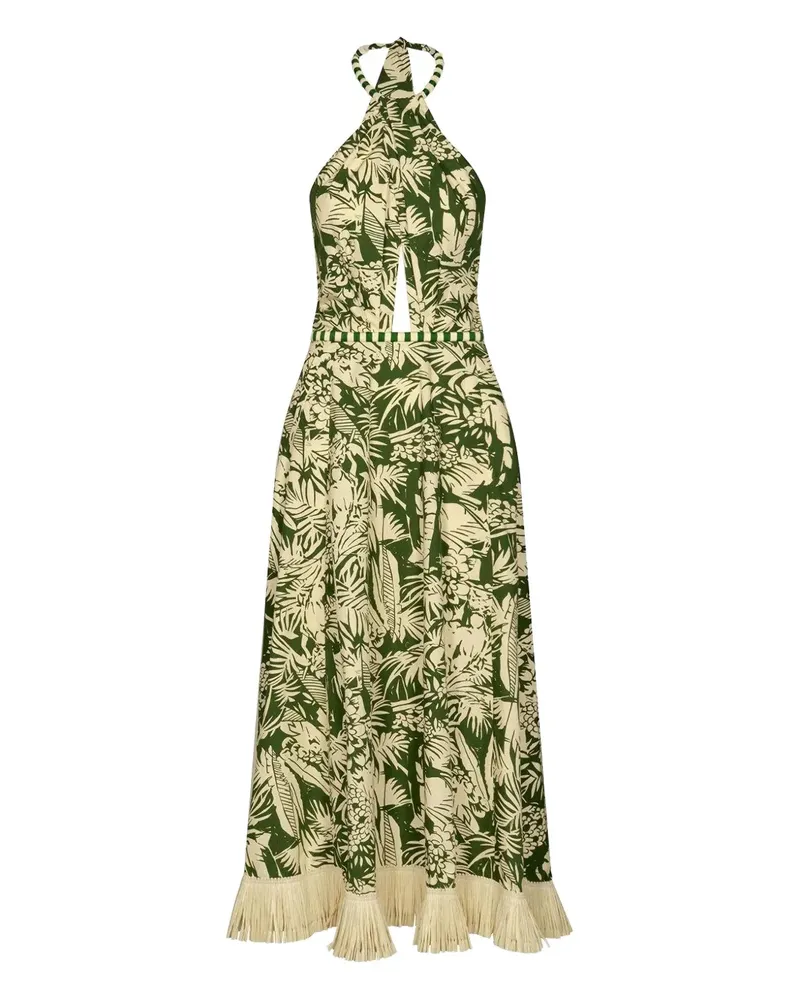 Johanna Ortiz Neckholder-Midikleid mit Fransensaum - Grün Grün
