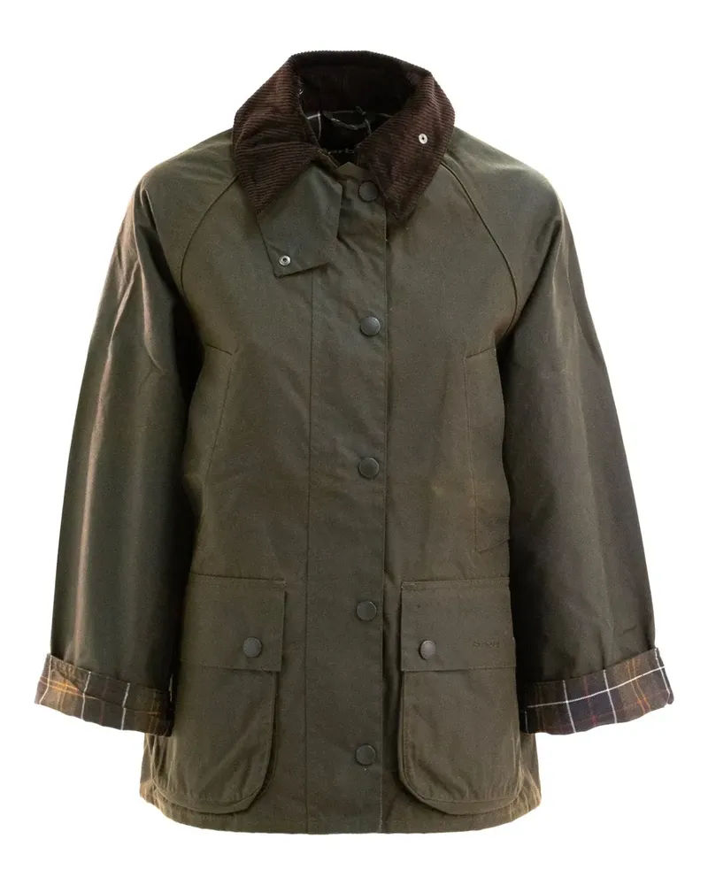 Barbour Jacke mit Cordkragen und Schottenkaro - Grün Grün