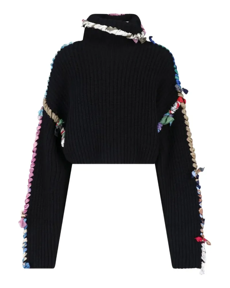 Marine Serre Cropped-Pullover aus Seidenschal mit Stehkragen - Schwarz Schwarz