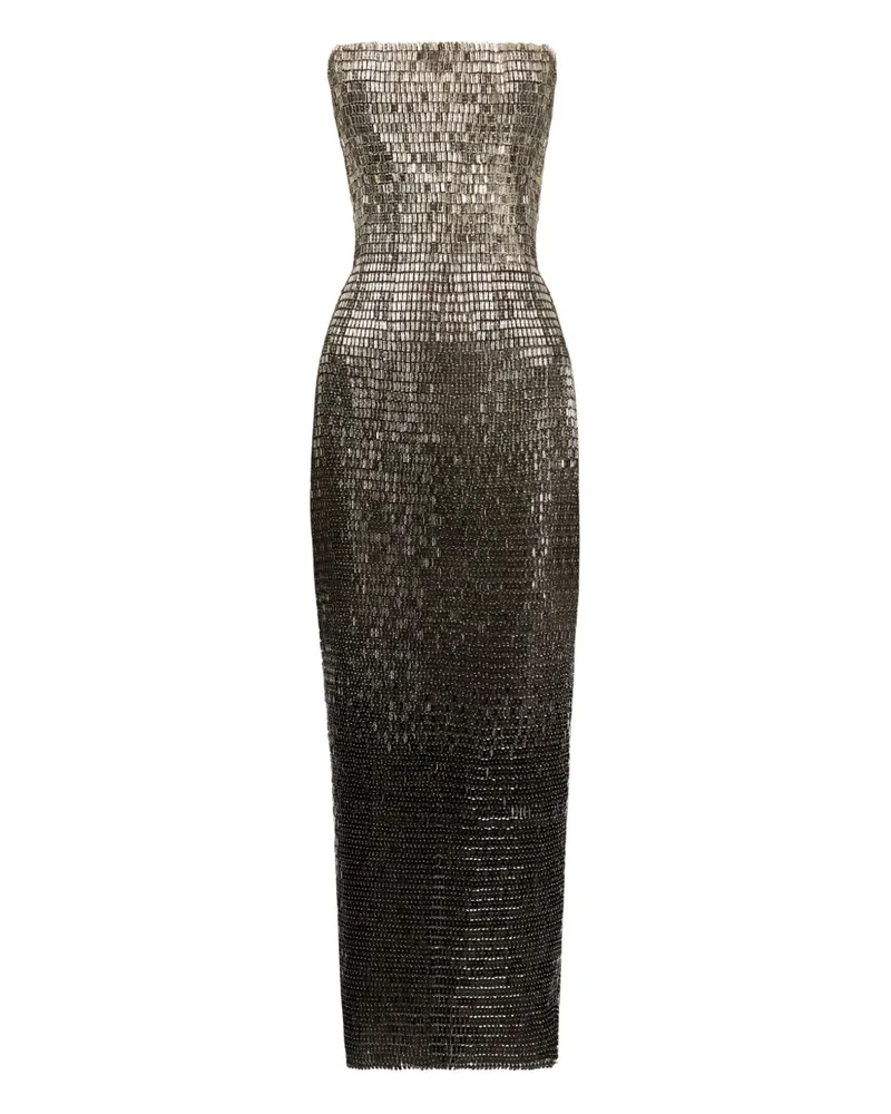 Oscar de la Renta Schulterfreies Midikleid mit Pailletten - Silber Silber