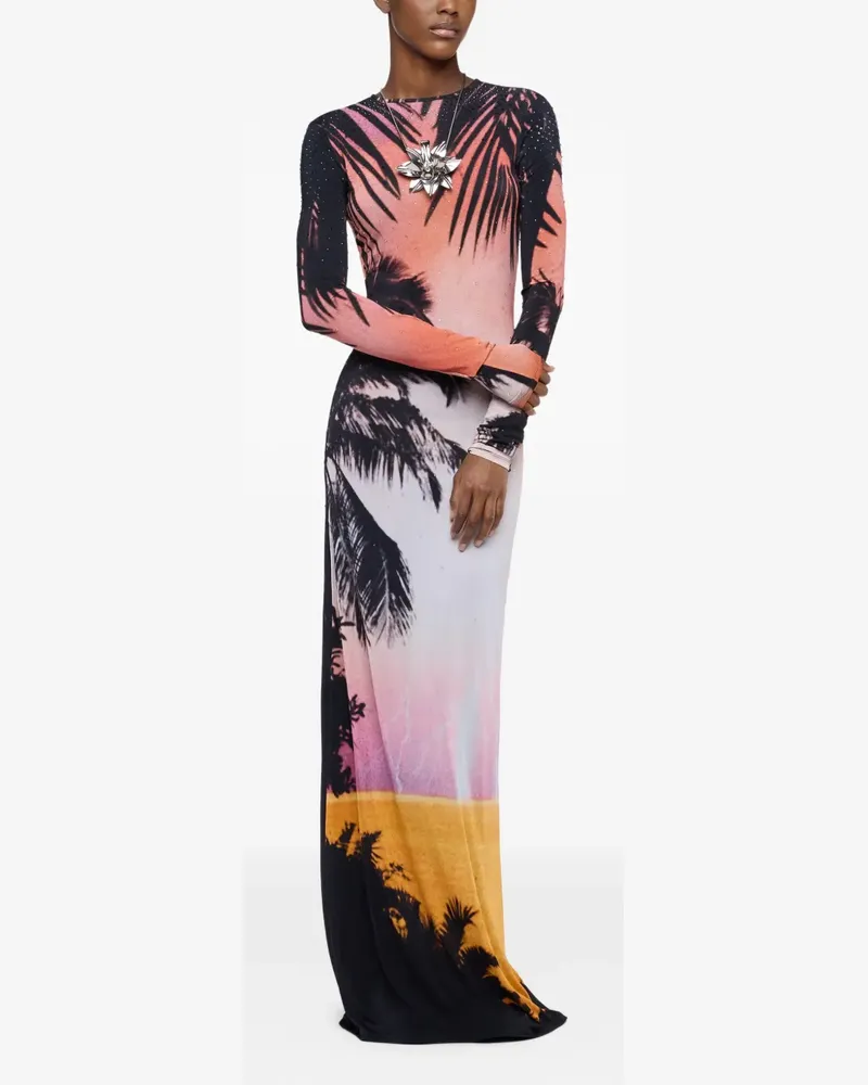 Paco Rabanne Maxikleid mit Gewitter-Print - Schwarz Schwarz